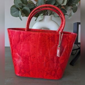 Escada Red / Snake Print Patent Leather Handbag